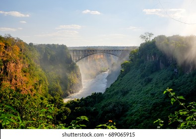 Victoria Falls, located on the Zambezi River on the border between Zambia and Zimbabwe.