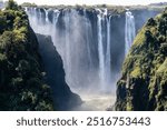 Victoria Falls, as seen from the Victoria Falls Bridge, connecting Zimbabwe and Zambia