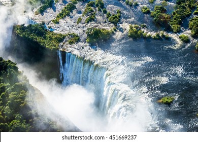 Victoria Falls Waterfall On Zambezi River From The Air