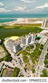 Victoria Island Lagos, Nigeria - 24 June 2021: Drone View Of The Biggest Hotel In Lagos Nigeria - Eko Hotels And Suites. It Hosts The Largest And Biggest Events In Nigeria And West Africa Annually.