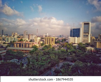 VICTORIA Island, Lagos Nigeria - December 5 2020: Cityscape And Skyline Of Lagos Island At Golden Hour. 