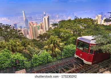 Victoria Peak Tram And Hong Kong City Skyline