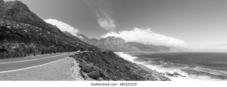 Victoria Road Tourist Drive in Table Mountian National Park, South Africa in black and white - Powered by Shutterstock
