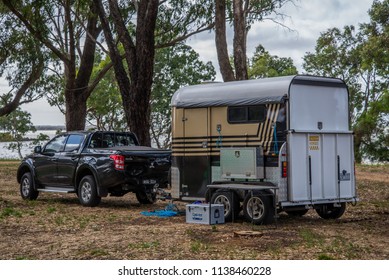 Victoria State / Australia - Feb 2017: Horse Trailer Ready For Load Horses In Grampians National Park.