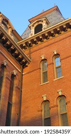 Victorian Facade Of New England Town Hall; Hudson, Massachusetts 