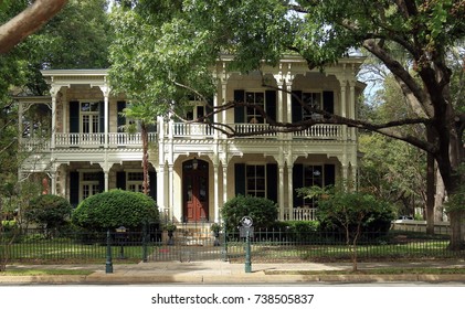 Victorian House and Trees in the King William Historic District, San Antonio, Texas