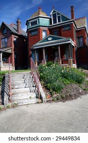 Victorian House In Victorian Village, Columbus, Ohio, With Copy Space In Bottom