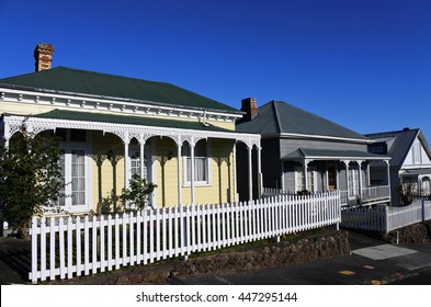 Victorian Houses In Auckland, New Zealand. Real Estate And Property Housing Market Concept. No People. Copy Space