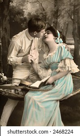 Victorian Romance - Couple In Love On Swing - Circa 1916 Hand-tinted Photograph