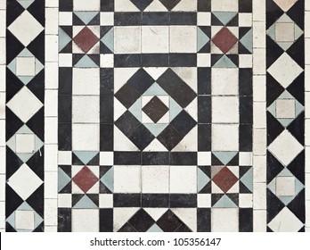 Victorian Style Floor Tile Pattern With Colorful Elements