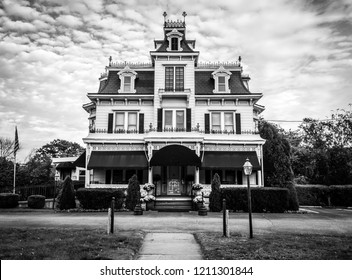 old houses in black and white