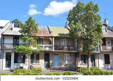 Victorian Terraced Houses In Sydney, Australia.Terraced Housing Was Introduced To Australia In The 19th Century. Their Architectural Work Was Based On Those In London And Paris.No People. Copy Space