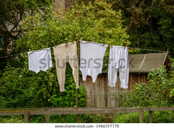 Victorian Underwear Hanging On Washing Line Stock Photo 1486597778 ...