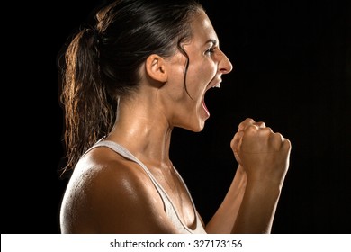 Victorious Scream Shout Celebration Intense Woman Athlete Victory Winning Female Champion
