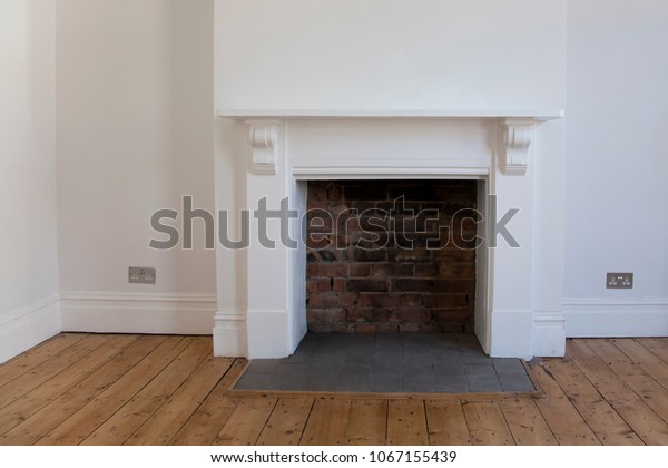 Victoriran Wooden Fireplace Surround White Walls Interiors Stock