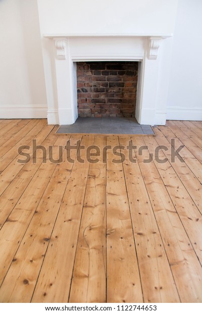 Victoriran Wooden Fireplace Surround White Walls Stock Photo Edit