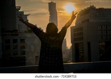 Victory hand sign silhouette , victory is yours concept hand. - Shutterstock ID 719289715
