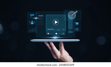 Video advertisement Digital marketing concept, using a tablet creating video content for online adverts on social media and websites for traffic and awareness. - Powered by Shutterstock