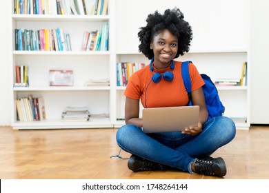 Video Call Of African American Female Student At Computer With Copy Space Indoors At Home