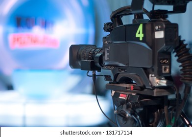 Video Camera Lens - Recording Show In TV Studio - Focus On Camera Aperture