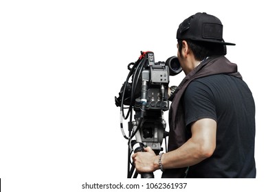 Video Camera Man Isolated With Clipping Path 