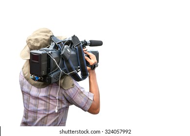 Video Camera Man Operator Isolated On White Background