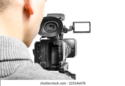 Video Camera Operator Isolated On White Background