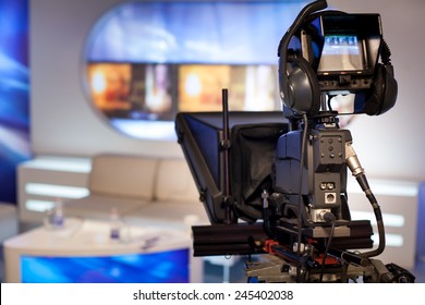 Video Camera - Recording Show In TV Studio - Focus On Camera