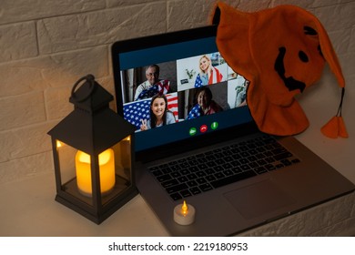 Video Chat On Laptop In Halloween