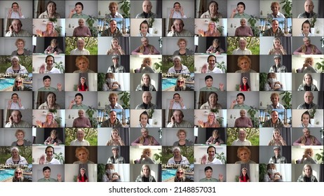 Video collage of 99 people, a variety of images in the form of a large video wall of the TV