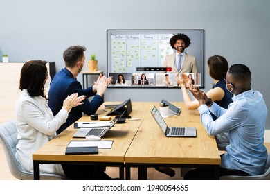Video Conference Call Clapping And Applause. Group Training - Shutterstock ID 1940054665