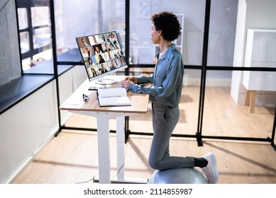 Video Conference Call Using Electric Adjustable Height Standing Desk