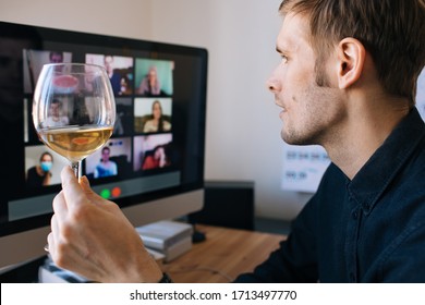 Video Conference Party Online Meeting With Friends And Family. Birthday Party In Facetime Call. Parties During Coronavirus Quarantine Long Distance Celebration. Video Conferencing Happy Hour