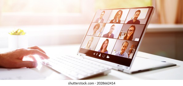Video Conference Webinar Online Call Meeting On Laptop