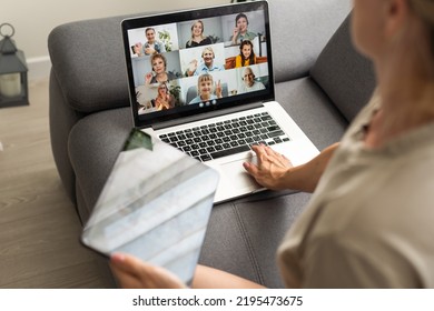 Video Conferencing Webinar Meeting. Watching Online On Multiple Screens.
