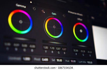 Video Editing, Color Correction Software, Close Up Of The Screen. Video Editing Concept.
