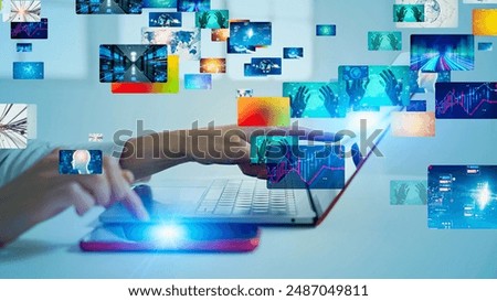 Video editing concept with engineer working on PC in office.