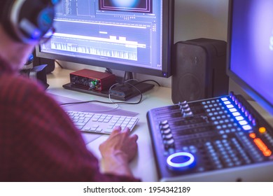 Video editing, recording and cutting room with monitors and sound mixing desk - Shutterstock ID 1954342189