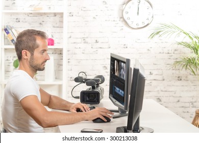 video editor with computer and professionnal video camera