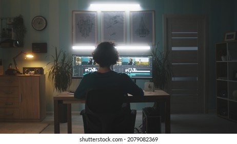 Video editor working at night
