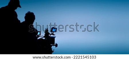 Video or film production studio used in shooting videography or photography and photo sets. Professional movie camera and film crew team making film scenes for cinema TV or online advertising works.