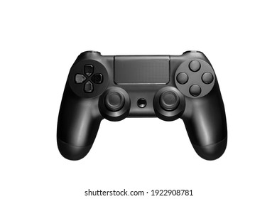 Video Game Competition Concept. Black Joystick On White Background.