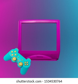 Video game competition. Gaming concept. Pink tv and gamepads on futuristic background. - Powered by Shutterstock