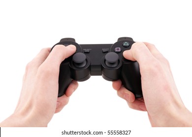 Video Game Controller In Hand Isolated On White Background