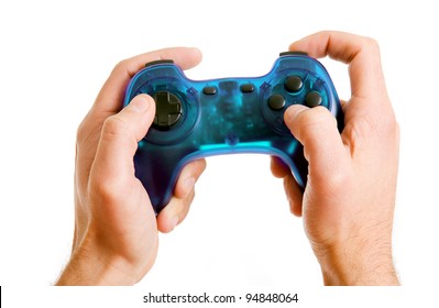 Video Game Controller In Hand Isolated On White Background