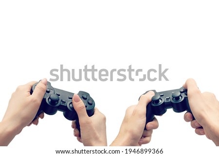 video game controller in hand isolated on white background