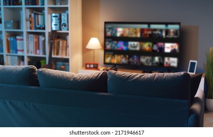 Video On Demand Menu On A Smart TV Screen, Entertainment And Movies Concept