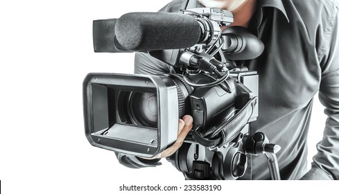 Video operator isolated on a white background