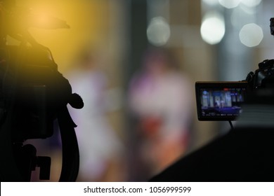 Video Production Camera Social Network Live Recording On Stage Event Which Has Interview Session Of Contest, Performance, Concert Or Business Seminar.  World Class Stage And Ob Switch Team