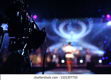 Video Production Camera Social Network Live Recording On Stage Event Which Has Interview Session Of Contest, Performance, Concert Or Business Seminar.  World Class Stage And Ob Switch Team